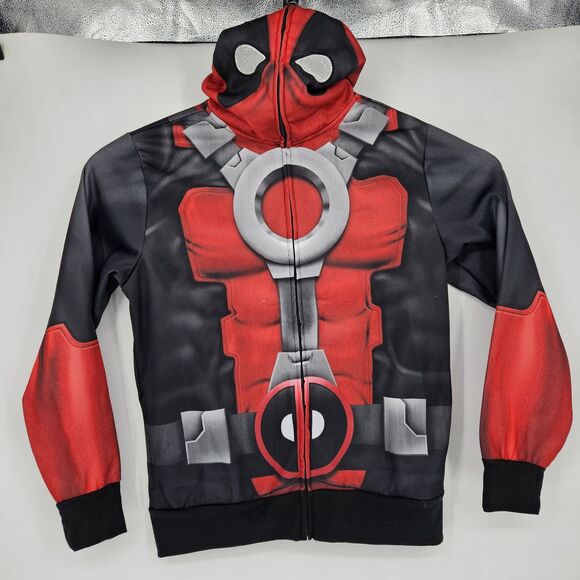Deadpool Hoodie Mens Medium Marvel Comics Red Full Zip Mask Costume Cosplay - Picture 1 of 10